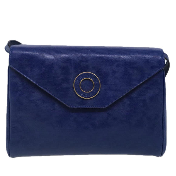 CELINE Shoulder Bag Leather Blue Gold Auth 94799V