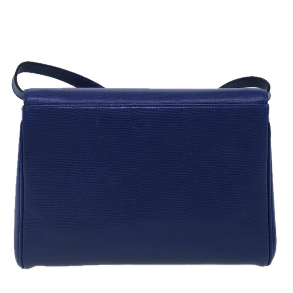 CELINE Shoulder Bag Leather Blue Gold Auth 94799V