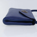 CELINE Shoulder Bag Leather Blue Gold Auth 94799V-3