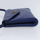 CELINE Shoulder Bag Leather Blue Gold Auth 94799V-4