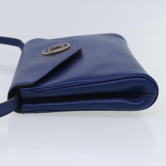 CELINE Shoulder Bag Leather Blue Gold Auth 94799V