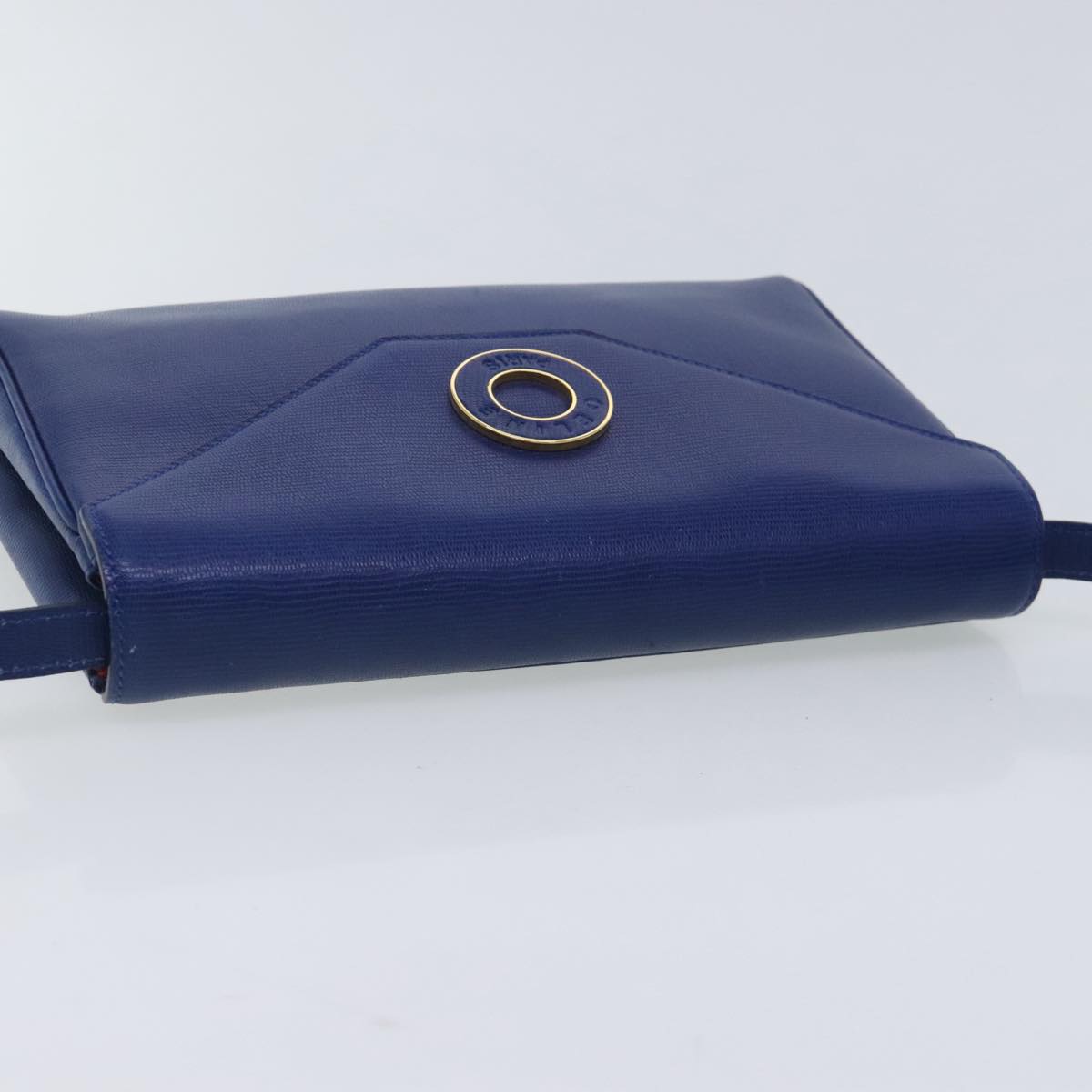 CELINE Shoulder Bag Leather Blue Gold Auth 94799