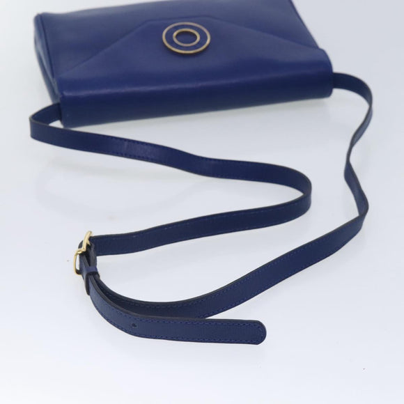 CELINE Shoulder Bag Leather Blue Gold Auth 94799V