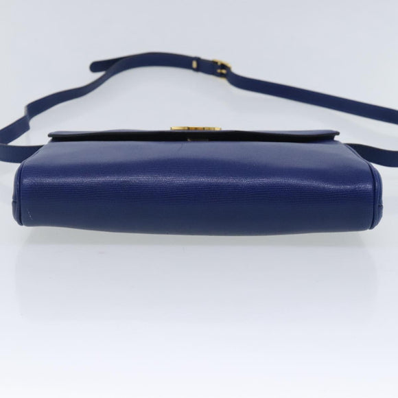 CELINE Shoulder Bag Leather Blue Gold Auth 94799V