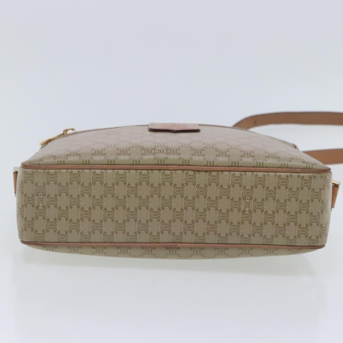 CELINE Macadam Canvas Shoulder Bag Beige Gold Auth 94801