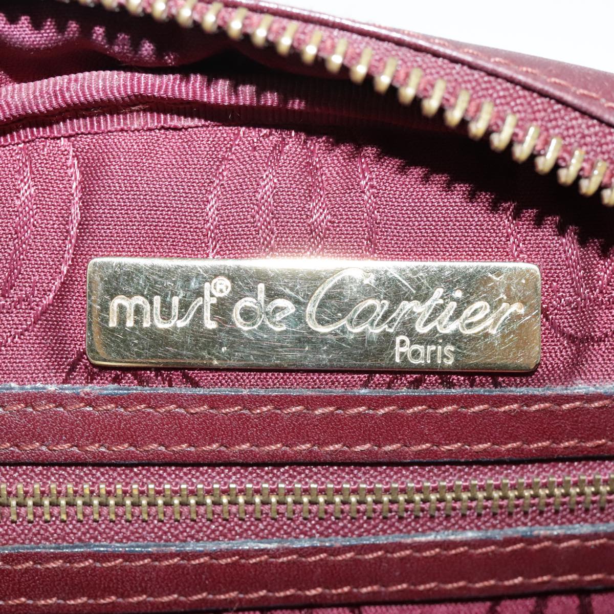 CARTIER Shoulder Bag Leather Red Gold Auth 94802