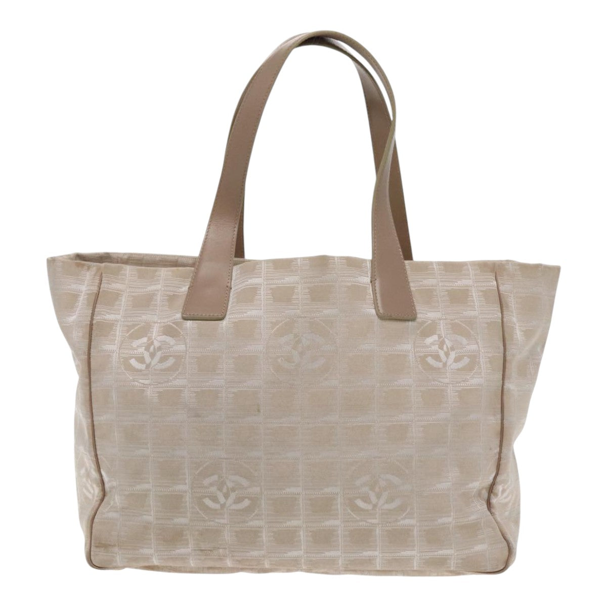 CHANEL New Travel line Tote Bag Nylon Beige CC Auth 94803