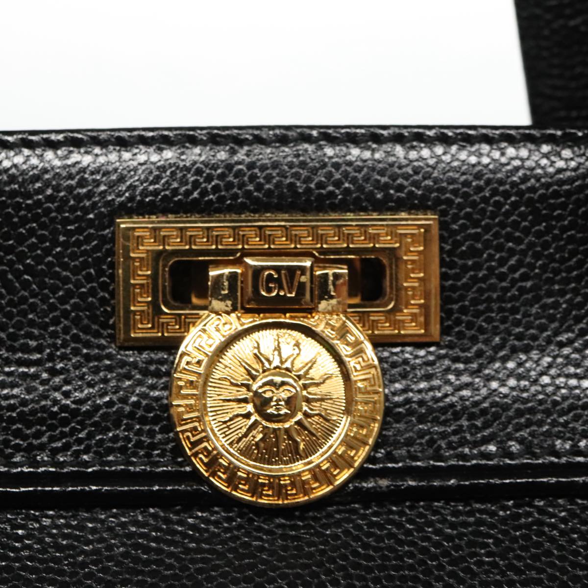 VERSACE Hand Bag Leather Black Gold Auth 94809