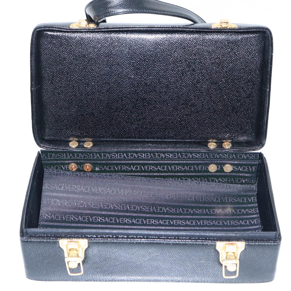 VERSACE Hand Bag Leather Black Gold Auth 94809