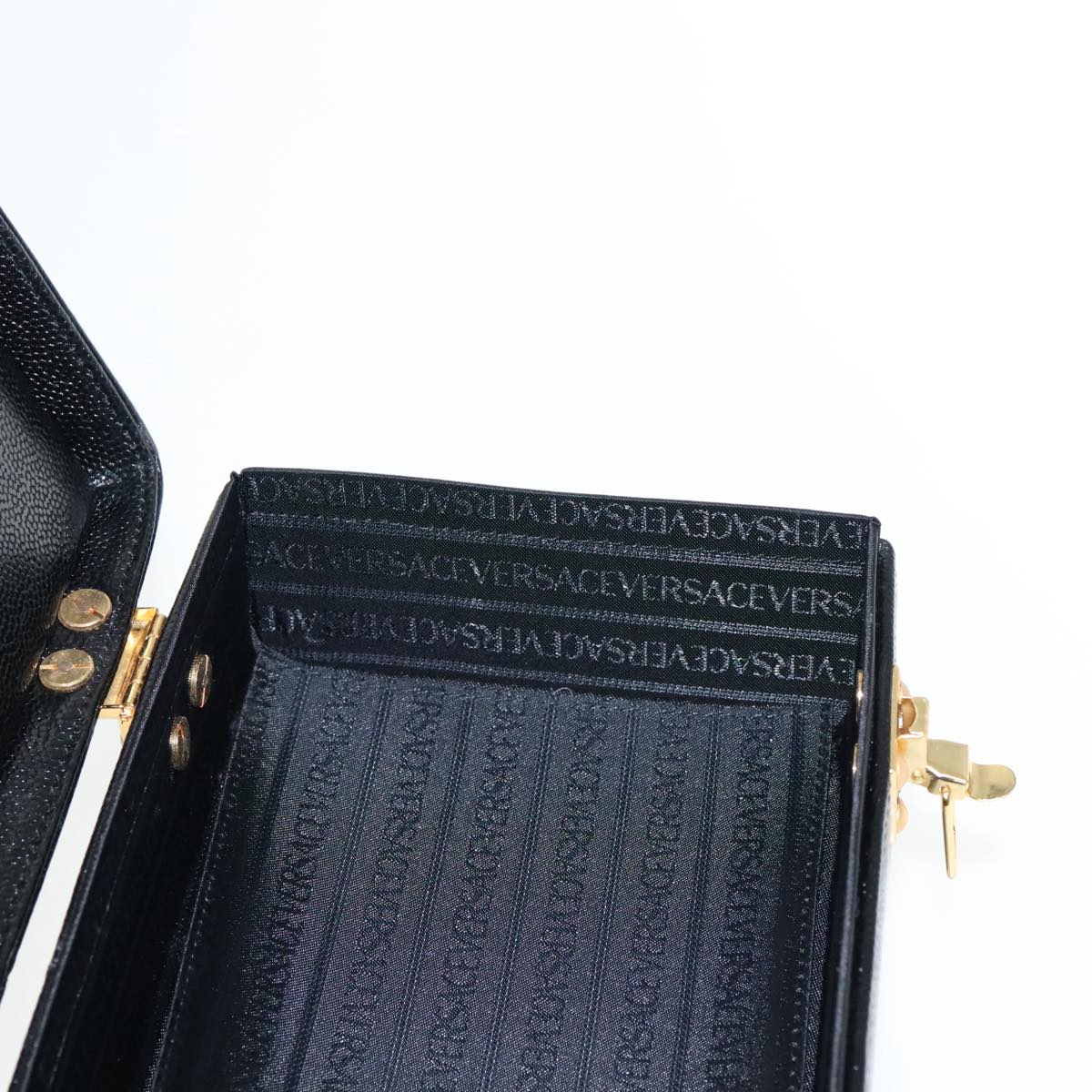 VERSACE Hand Bag Leather Black Gold Auth 94809