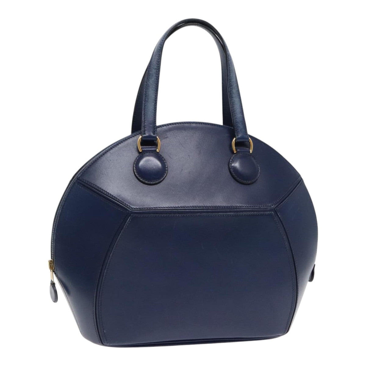 HERMES Ildo Shiki Hand Bag Leather Blue Gold Auth 94816A