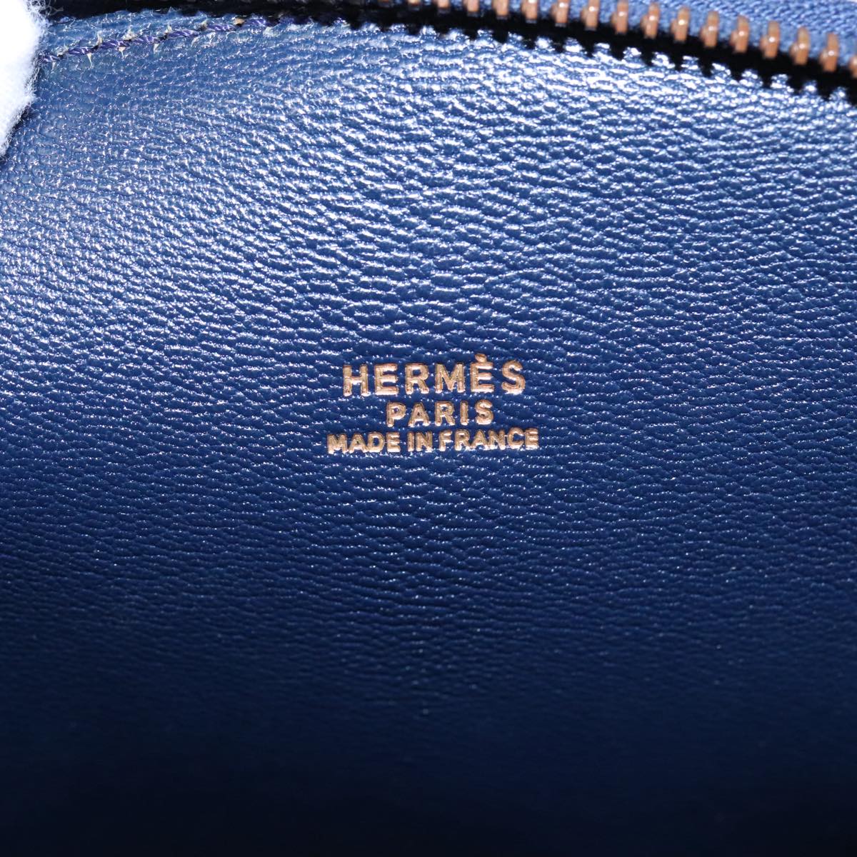 HERMES Ildo Shiki Hand Bag Leather Blue Gold Auth 94816A