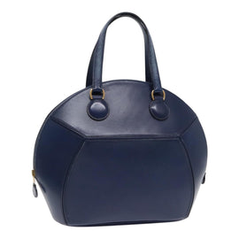 HERMES Ildo Shiki Hand Bag Leather Blue Gold Auth 94816A