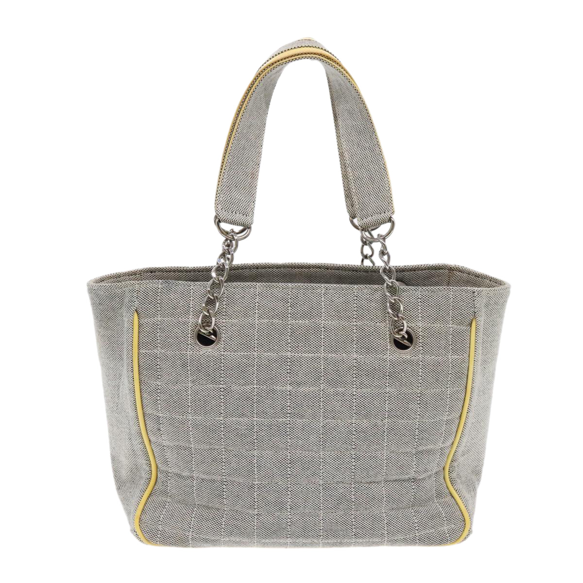 CHANEL Camelia Hand Bag No5 Canvas Gray Silver CC Auth 94827A