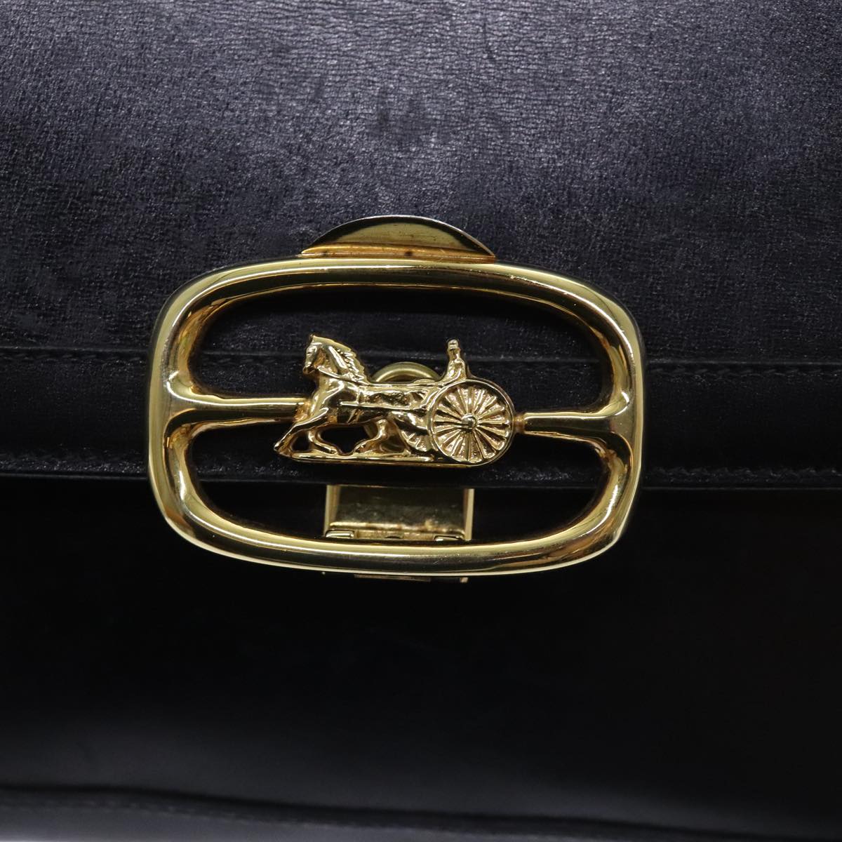 CELINE Horse Carriage Shoulder Bag Leather Black Gold Auth 94846