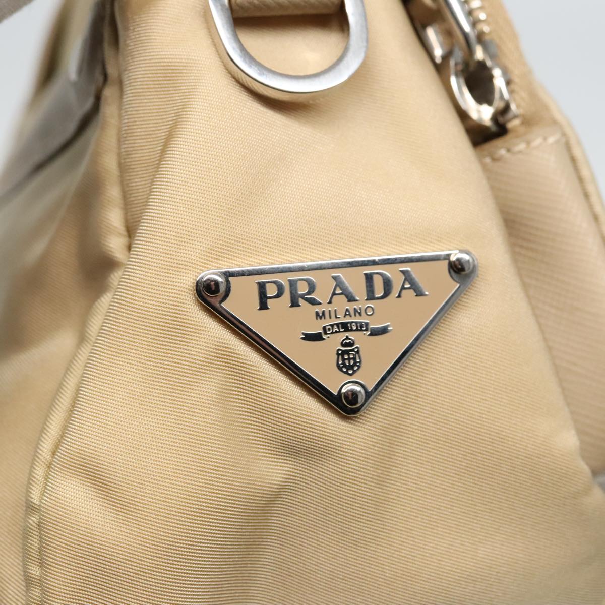 PRADA Shoulder Bag Nylon Beige Silver Auth 94862