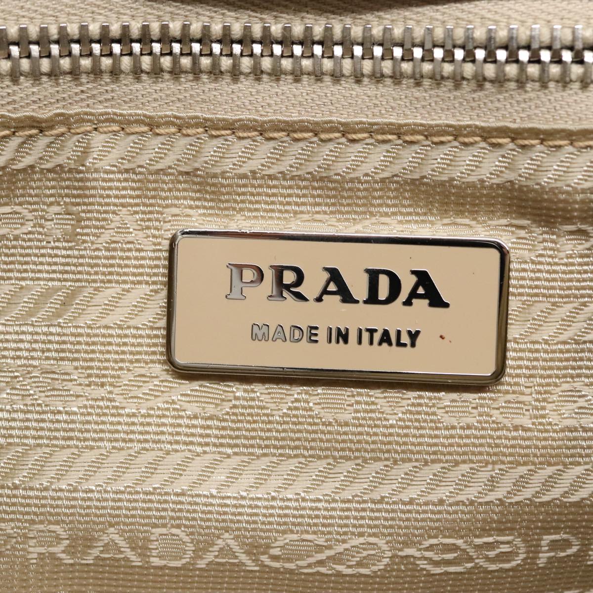 PRADA Shoulder Bag Nylon Beige Silver Auth 94862