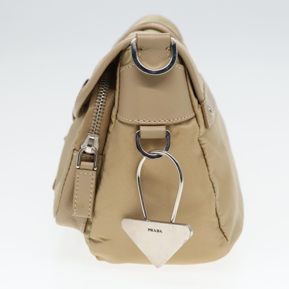 PRADA Shoulder Bag Nylon Beige Silver Auth 94862