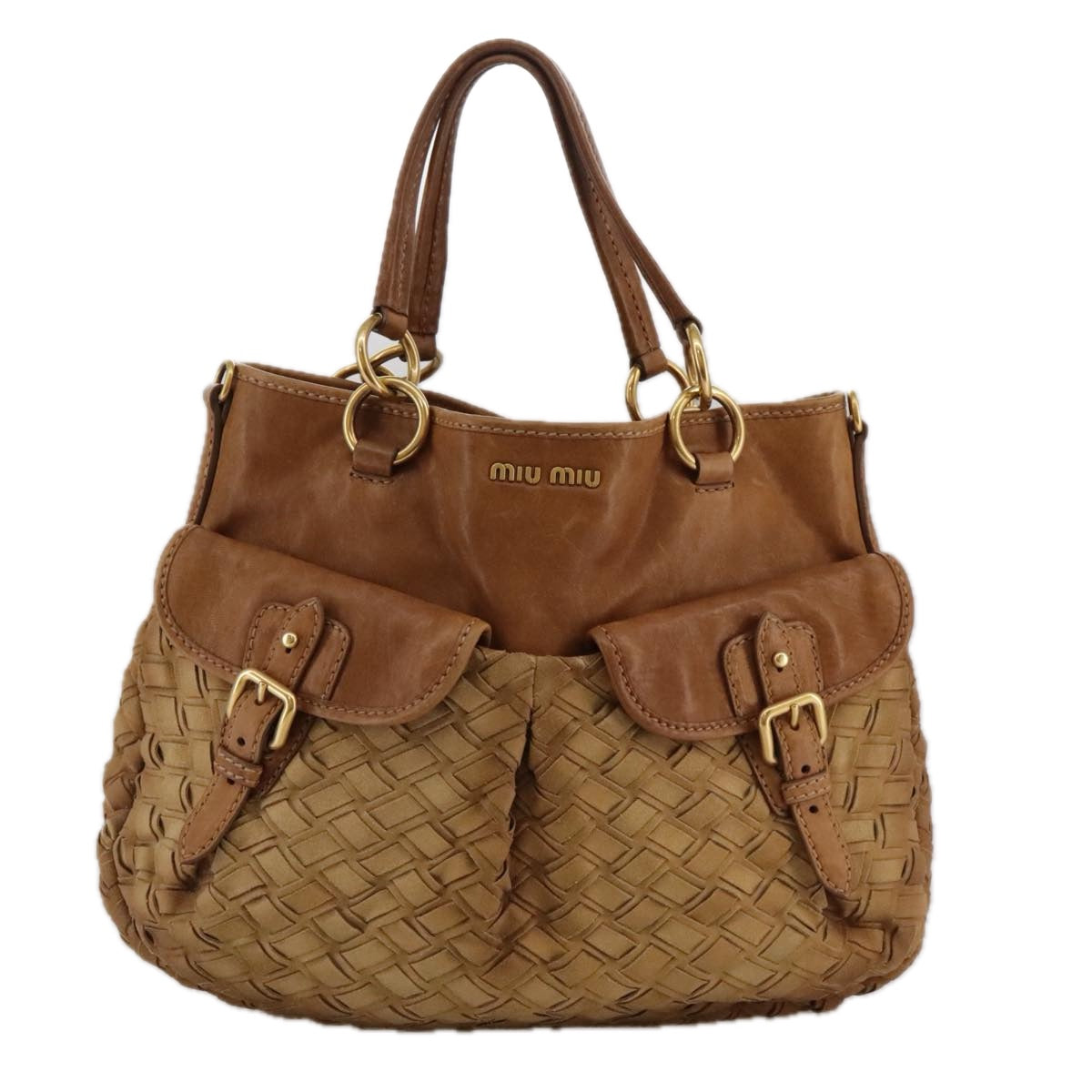 Miu Miu Shoulder Bag Suede Leather 2way Brown Gold Auth 94889