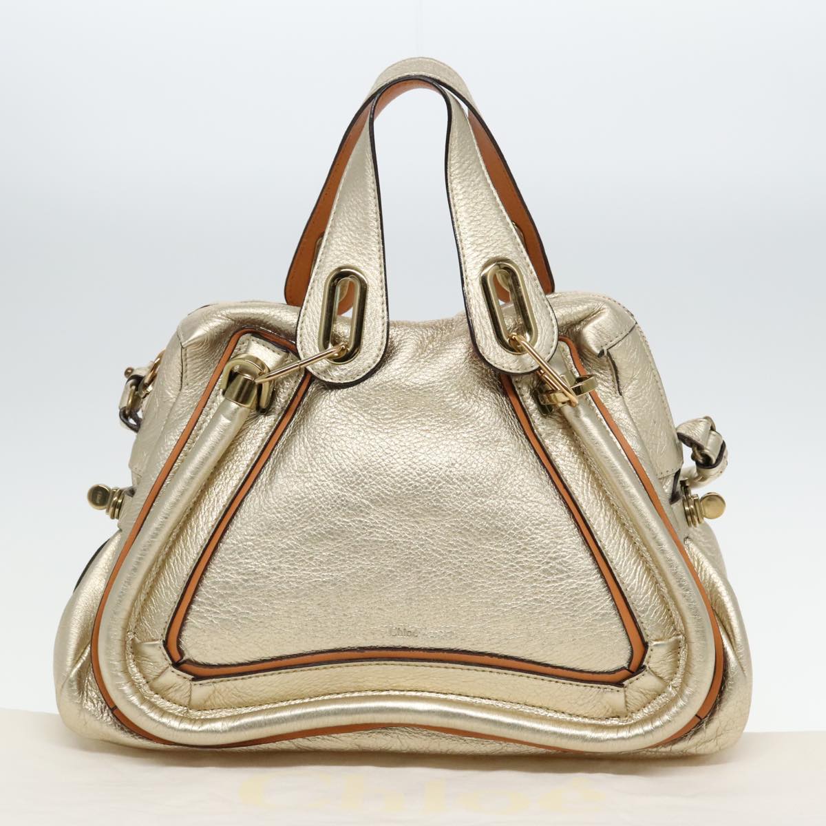 Chloe Paraty Shoulder Bag Leather Gold Brown Auth 94898