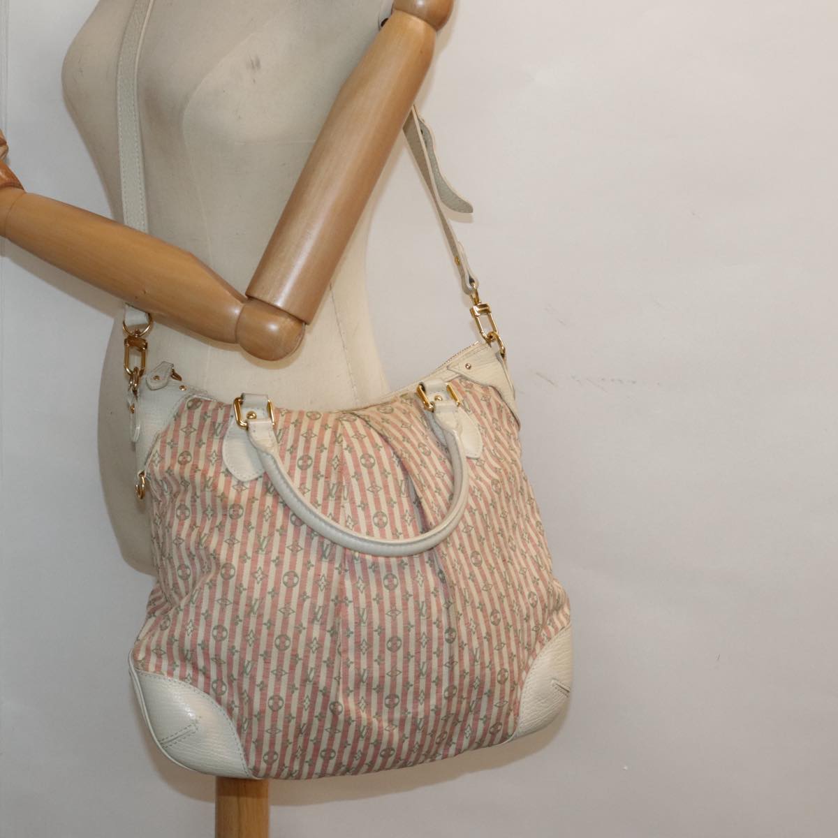 LOUIS VUITTON Mini Lin Croisette Marina PM Bag Pink White M95495 LV Auth 94959