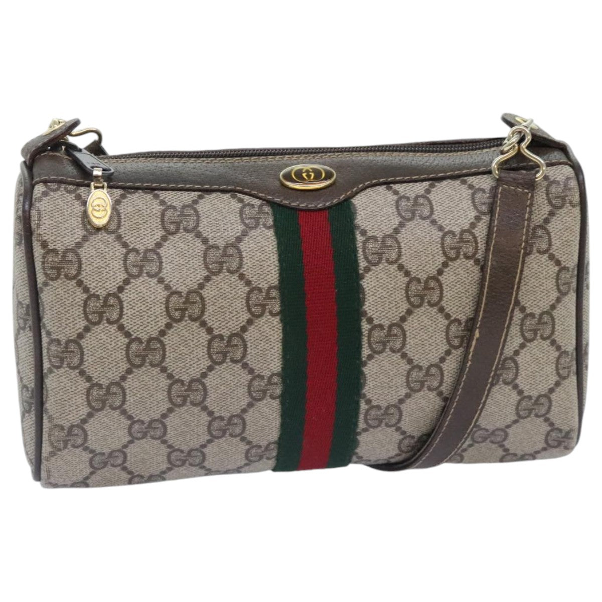 GUCCI GG Supreme Web Sherry Line Shoulder Bag PVC Beige Gold 010 378 Auth 94975