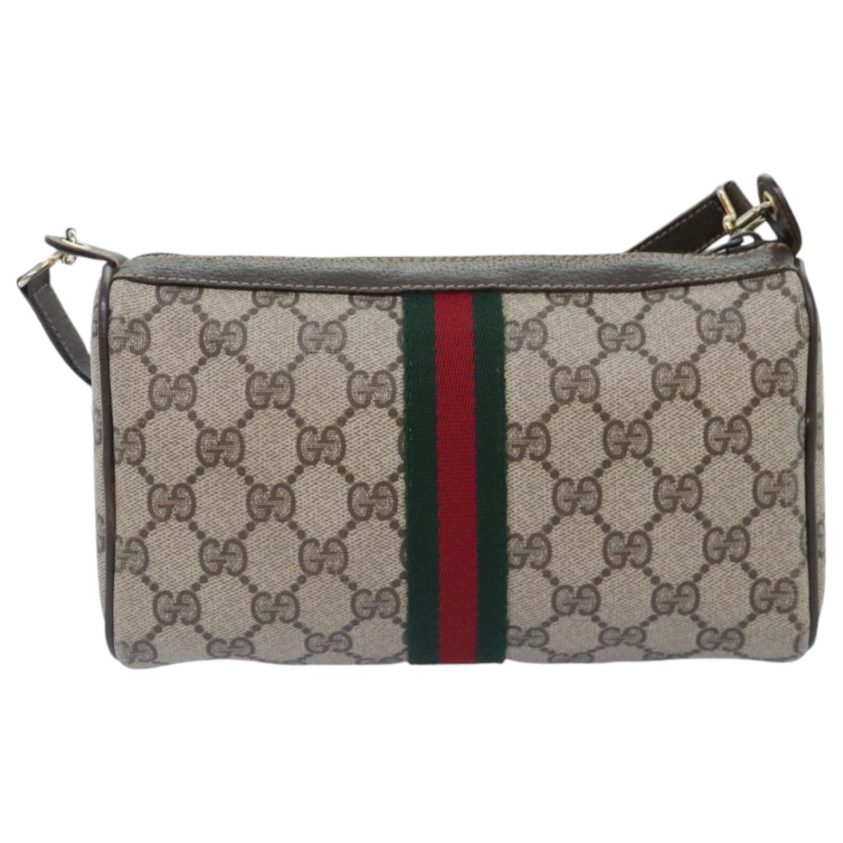 GUCCI GG Supreme Web Sherry Line Shoulder Bag PVC Beige Gold 010 378 Auth 94975