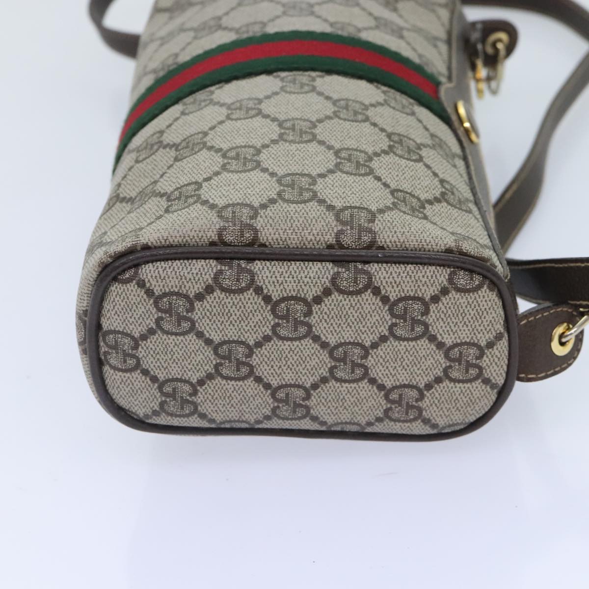 GUCCI GG Supreme Web Sherry Line Shoulder Bag PVC Beige Gold 010 378 Auth 94975