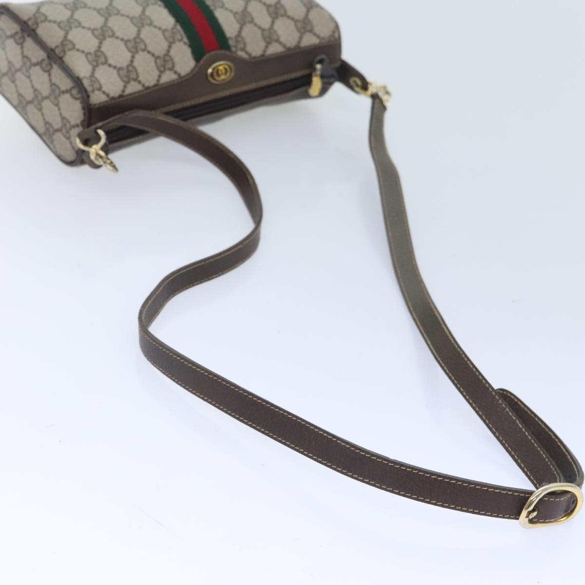 GUCCI GG Supreme Web Sherry Line Shoulder Bag PVC Beige Gold 010 378 Auth 94975