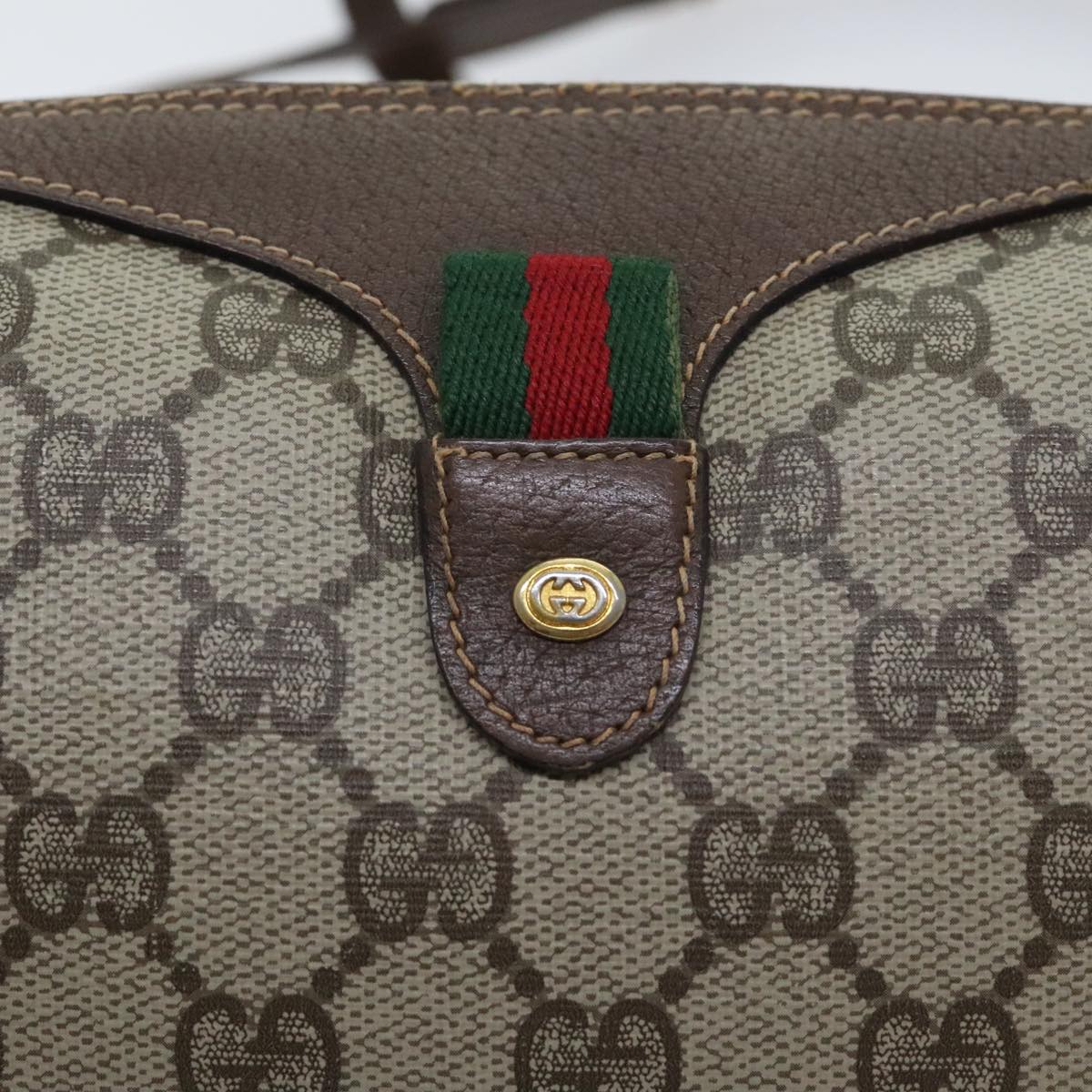 GUCCI GG Supreme Web Sherry Line Shoulder Bag PVC Beige 89 02 018 Auth 94976