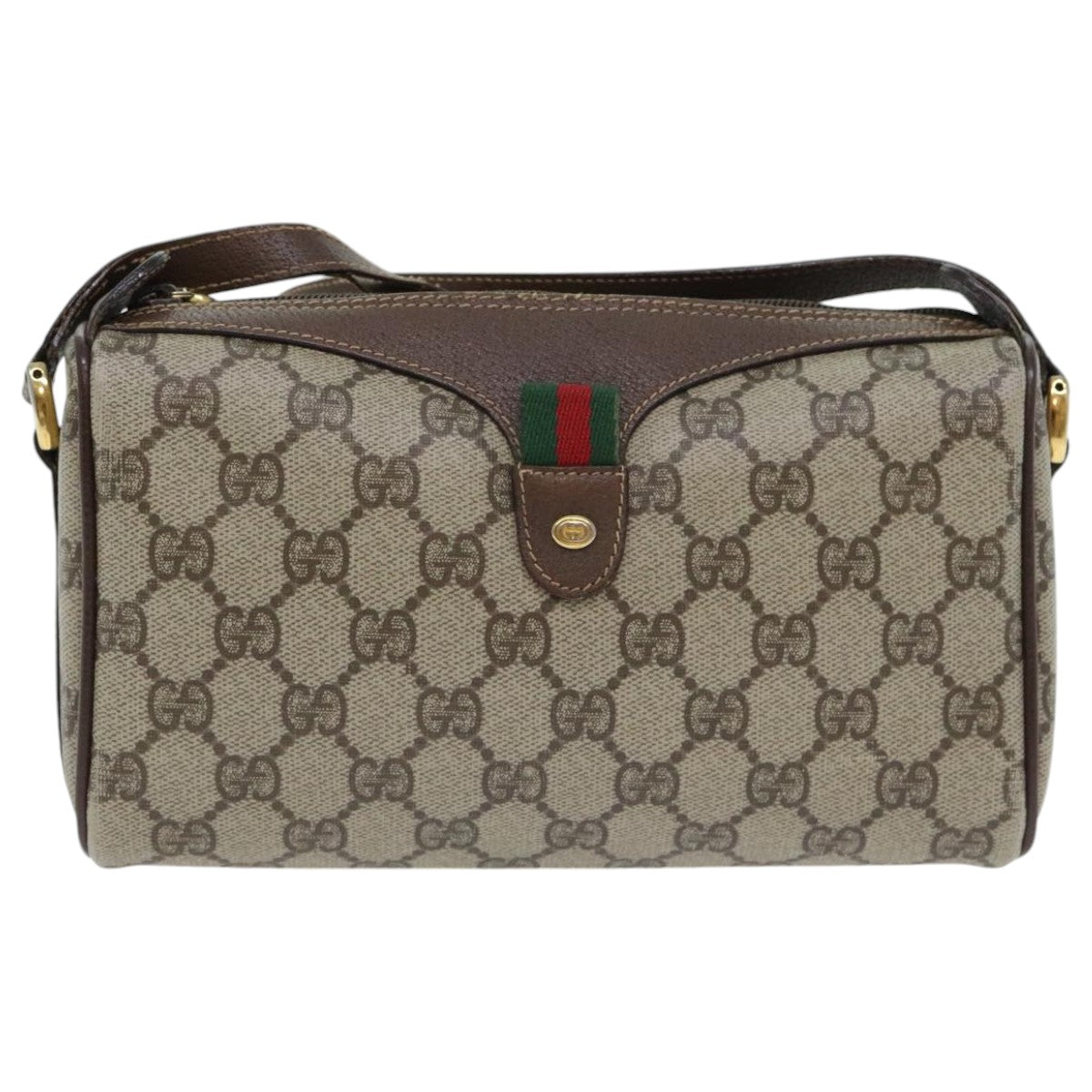 GUCCI GG Supreme Web Sherry Line Shoulder Bag PVC Beige 89 02 018 Auth 94976 - 0