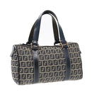 FENDI Zucchino Canvas Hand Bag Navy Silver Auth 94977-1