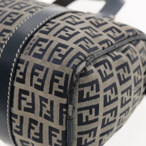 FENDI Zucchino Canvas Hand Bag Navy Silver Auth 94977