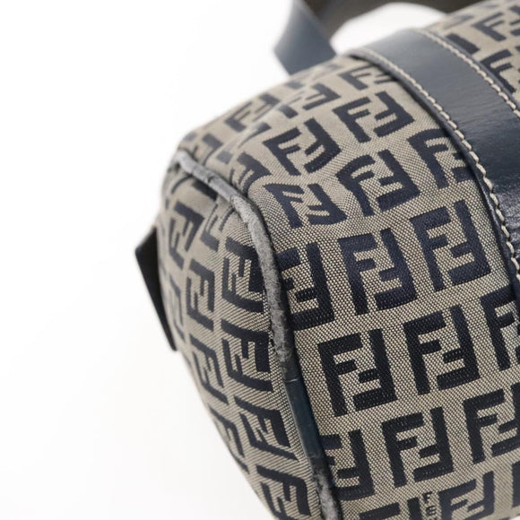FENDI Zucchino Canvas Hand Bag Navy Silver Auth 94977