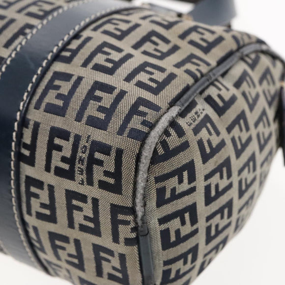 FENDI Zucchino Canvas Hand Bag Navy Silver Auth 94977