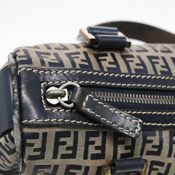 FENDI Zucchino Canvas Hand Bag Navy Silver Auth 94977