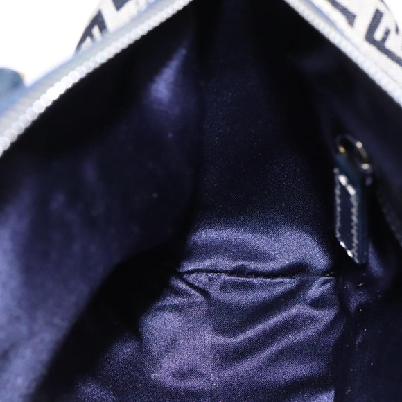 FENDI Zucchino Canvas Hand Bag Navy Silver Auth 94977