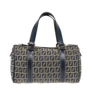 FENDI Zucchino Canvas Hand Bag Navy Silver Auth 94977-2