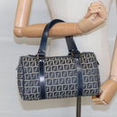 FENDI Zucchino Canvas Hand Bag Navy Silver Auth 94977-21
