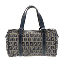 FENDI Zucchino Canvas Hand Bag Navy Silver Auth 94977-3