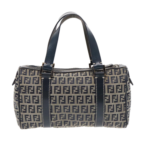 FENDI Zucchino Canvas Handtasche Marineblau Silber Original 94977