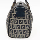 FENDI Zucchino Canvas Hand Bag Navy Silver Auth 94977-4