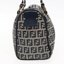 FENDI Zucchino Canvas Hand Bag Navy Silver Auth 94977-5