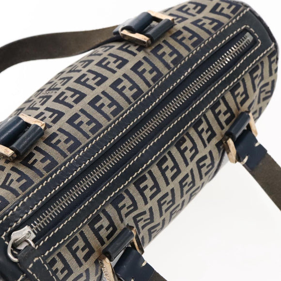 FENDI Zucchino Canvas Hand Bag Navy Silver Auth 94977