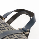 FENDI Zucchino Canvas Hand Bag Navy Silver Auth 94977-8