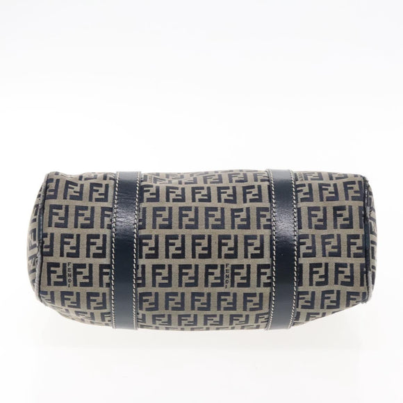 FENDI Zucchino Canvas Hand Bag Navy Silver Auth 94977