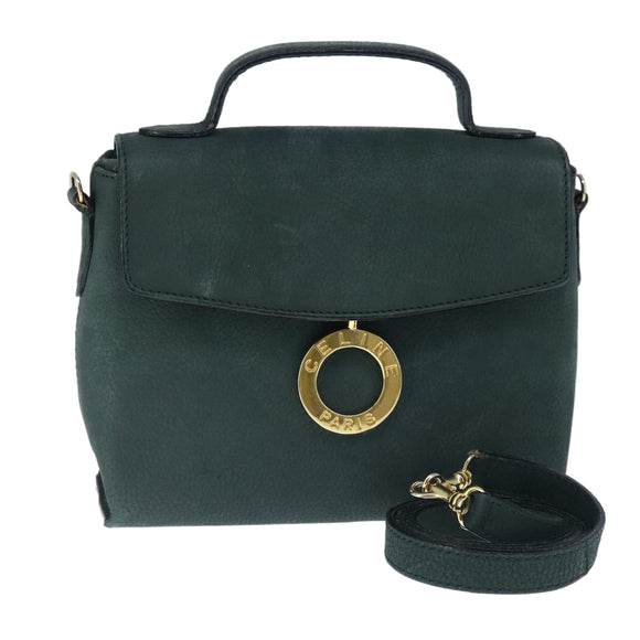 CELINE Handtasche Leder 2way Grün Gold Auth 94979