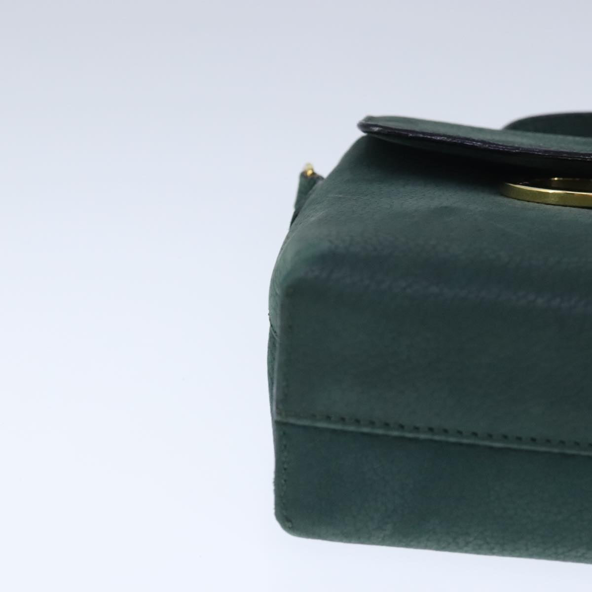 CELINE Hand Bag Leather 2way Green Gold Auth 94979