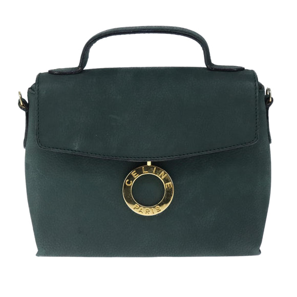 CELINE Handtasche Leder 2way Grün Gold Auth 94979