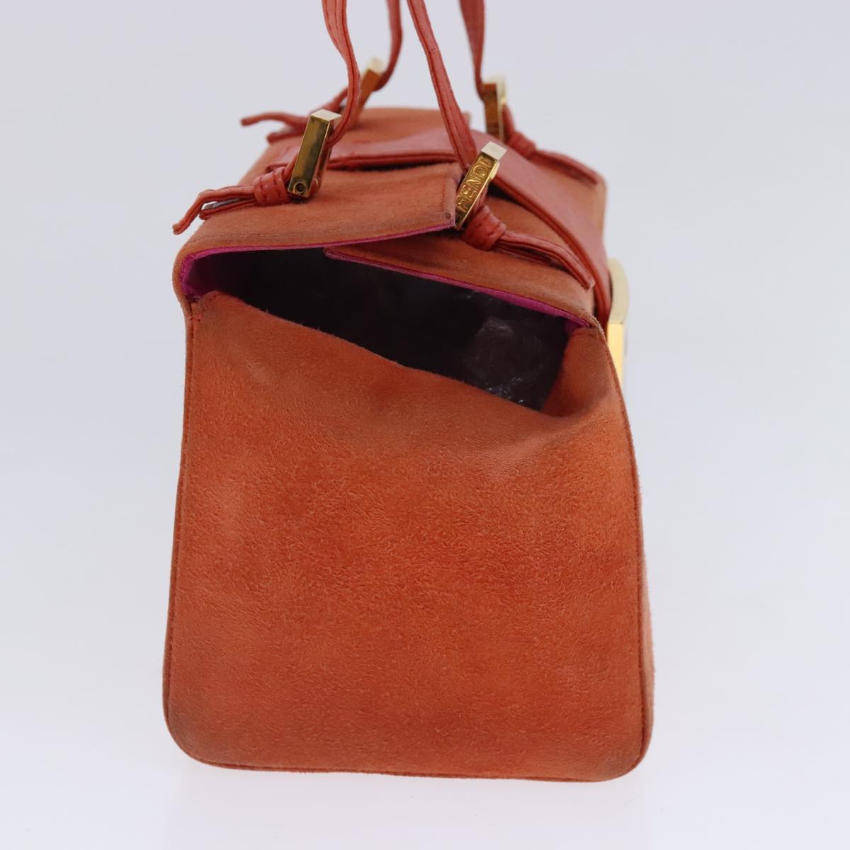 FENDI Shoulder Bag Suede Orange Gold Auth 94994